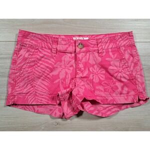 SO Pink Floral Tropical Print Chino Shorts Womens Low Rise Summer Beach size 1